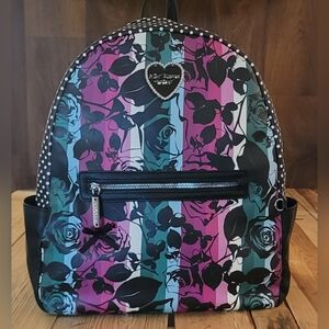 Betsey Johnson Multicolor Black Floral Faux Leather Backpack